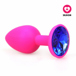Silikonový anální kolík Medium Diamond růžový (modrý kamínek)