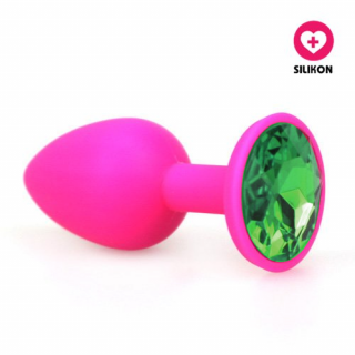 Silikonový anální kolík Medium Diamond růžový (zelený kamínek)