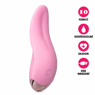 Silikonový vibrátor USB Sinful Tongue růžový