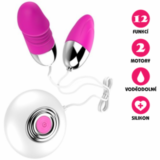 Vibrační duální vajíčko Silicone Penis Shape růžové