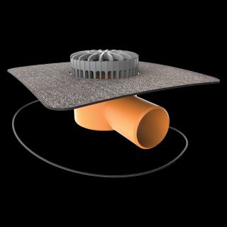 Vorodovná vyhřívaná terasová vpust s integrovanou bitumenovou manžetou (Terasové vpusti TOPWET s integrovanou bitumenovou manžetou)