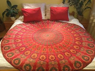 Mandala - jóga podložka, kulatý přehoz na postel, deka na pláž, pikniková podložka, bavlna, doprava zdarma, II. jakost