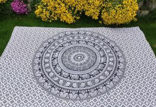 Mandala textilní dekorace na zeď - přehoz přes postel, černo-bílý indický přehoz, jóga podložka, tapisérie, bavlna, doprava zdarma