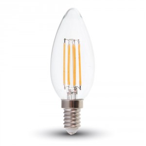 LED žárovka 4W E14 candle filament čiré sklo stmívatelná (VT-1986D-4365)