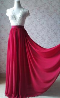 Dlouhá šifonová sukně Love Barva: červená, Velikost: 50/52