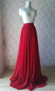 Dlouhá tylová sukně Abagail červená Barva: červená, Velikost: 50/52