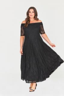 Dlouhé krajkové šaty Marble s krátkým rukávem černé Barva: černá, Velikost: 54