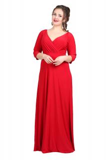 Dlouhé společenské šaty Lubica s překládaným výstřihem červené Barva: červená, Materiál: viskóza, Velikost: 40/42
