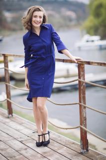 Košilové šaty Chamomilla tmavě modré geometrie - šité na zakázku Barva: tmavě modrá, Materiál: bavlna, Velikost: 38