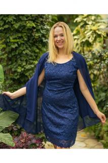 Krajkové šaty Samir se šifonovým kabátkem tmavě modré s rukávkem Barva: tmavě modrá, Velikost: 38