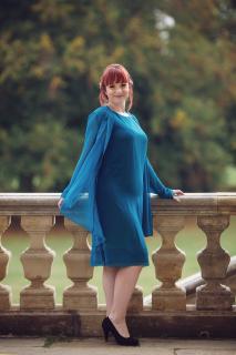 Krásné společenské šaty Lady Emilly s kabátkem petrolejové Barva: petrolejová, Velikost: 36/38