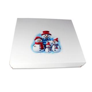 Krabice na cukroví 3D sněhuláci 42x38x7 cm - Pevná