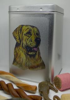 Zlatý retriever - plechová dóza s pamlsky pro psy (30 kusů pamlsků)