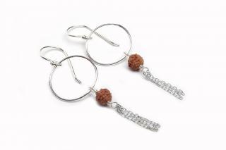 NÁUŠNICE RUDRAKSHA  5 MUKHI   stříbrné, délka 5 cm