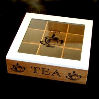 Box na čaj dřevo/bílá (Praktická dekorativní krabice na čaj )