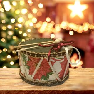 Vánoční dekorační bubínek s vánoční hvězdou zelený (Drobnost pro radost )