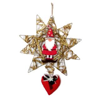 Vánoční hvězda - dekorace na vrátka Skřítek (Zlatá hvězda s postavičkou skřítka)