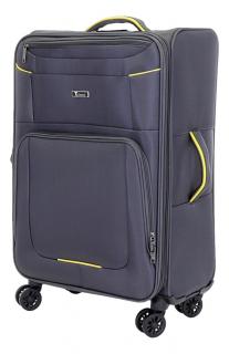 Cestovní kufr T-class® 933, šedá, textil, L, 65 x 43 x 25–28 cm, rozšiřitelný