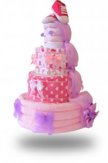 Čtyřpatrový plenkový dort pro dívky- růžový
