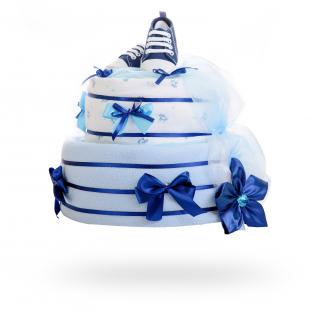 Dvoupatrový plenkový dort pro chlapce – světle modrý