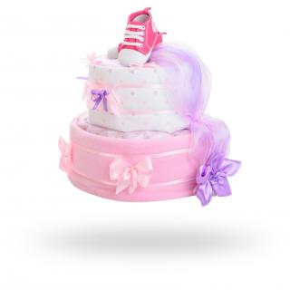 Dvoupatrový plenkový dort pro dívky – bílo růžový