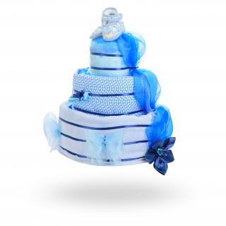 Třípatrový plenkový dort pro chlapce – světle modrý