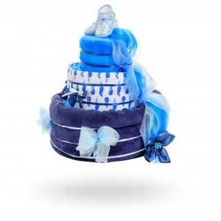 Třípatrový plenkový dort pro chlapce – tmavě modrý speciál