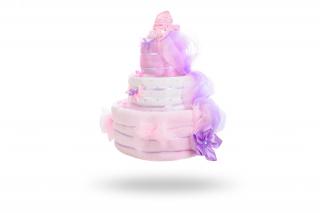 Třípatrový plenkový dort pro dívky – světle růžový speciál