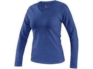 Tričko CXS MARY, dámské, výstřih do V, dlouhý rukáv, středně modrá Velikost: XL