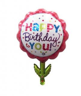 Balónek  HAPPY BIRTHDAY  - tvar kytka, 55x75cm