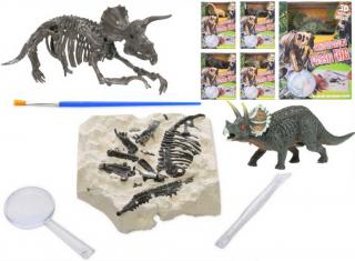 Dinosaurus 12cm a zkamenělina v sádře s dlátem, lupou a štětcem skladem