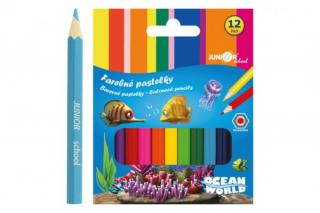 Pastelky barevné dřevo krátké Ocean World šestihranné 12 ks skladem