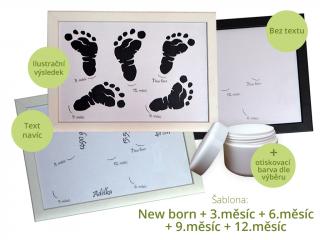 Šťastná mamka - dětské otisky barva rámečku: bílá, druhy barev: žlutá, varianta: new born + 12 měsíc
