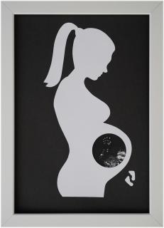 Šťastná mamka - rámeček na ultrazvuk barva postavy: bílá, barva rámečku: černá