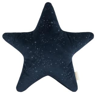 Nobodinoz Polštář Eco-Velvet Star Night Blue Silver Milky Way