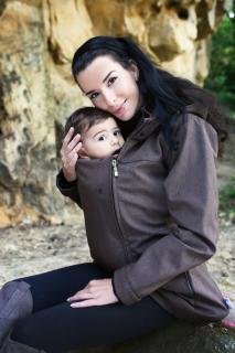 Dámská softshellová bunda, lze nosit si dítětem na břiše i na zádech, kávová velikost: 36