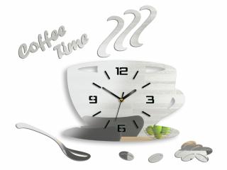 Moderní nástěnné hodiny COFFE TIME 3D MIRROR HMCNH045-mirror (nalepovací hodiny na stěnu)