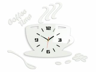 Moderní nástěnné hodiny COFFE TIME 3D WHITE NH045-white (nalepovací hodiny na stěnu)
