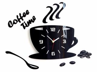 Moderní nástěnné hodiny COFFEE TIME 3D BLACK NH045-black (nalepovací hodiny na stěnu)