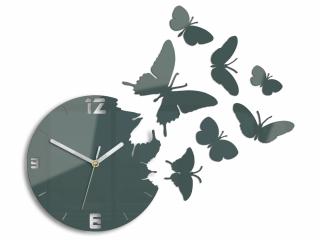 Moderní nástěnné hodiny MOTÝLE GRAY HMCNH003-gray (nalepovací hodiny na stěnu)