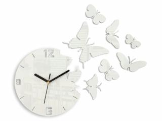Moderní nástěnné hodiny MOTÝLE WHITE HMCNH003-white (nalepovací hodiny na stěnu)