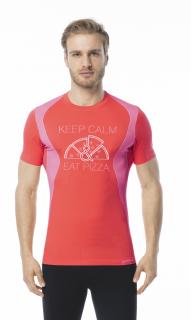 Pánské funkční tričko s krátkým rukávem IRON-IC - Keep Calm & Eat Pizza - červená Barva: Červená, Velikost: L/XL
