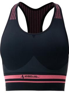 Sportovní podprsenka fitness IRON-IC - střední podpora - černo-růžová Barva: Černo-růžová, Velikost: M/L