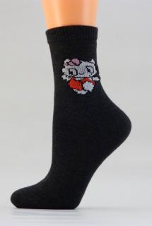 Dětské bavlněné ponožky D012 kočka-antracit