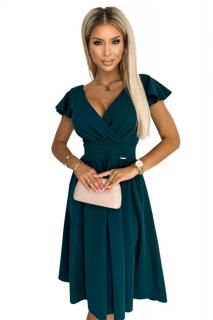 Numoco 425-1 MATILDE Šaty s výstřihem a krátkým rukávem - zelené L