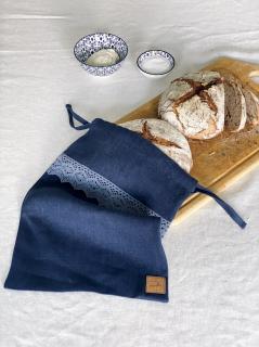 Lněný pytlík na chléb modrá