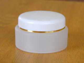 Kosmetická dóza 50 ml dvouplášťová skleněný efekt, zlatý proužek