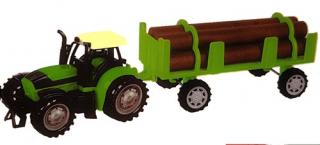 Traktor s vlekem s dřevem 35x12 cm
