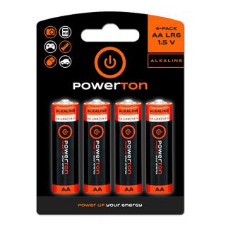 Baterie alkalická, AA, 1.5V, Powerton, blistr, 4-pack