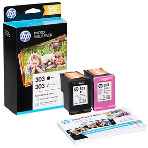 HP 303, HP Z4B62EE, 2-pack + 40 listů 10 x 15 cm, originální cartridge pro tiskárny HP ENVY Photo 6220, ENVY Photo 6230, ENVY Photo 7130, ENVY Photo…